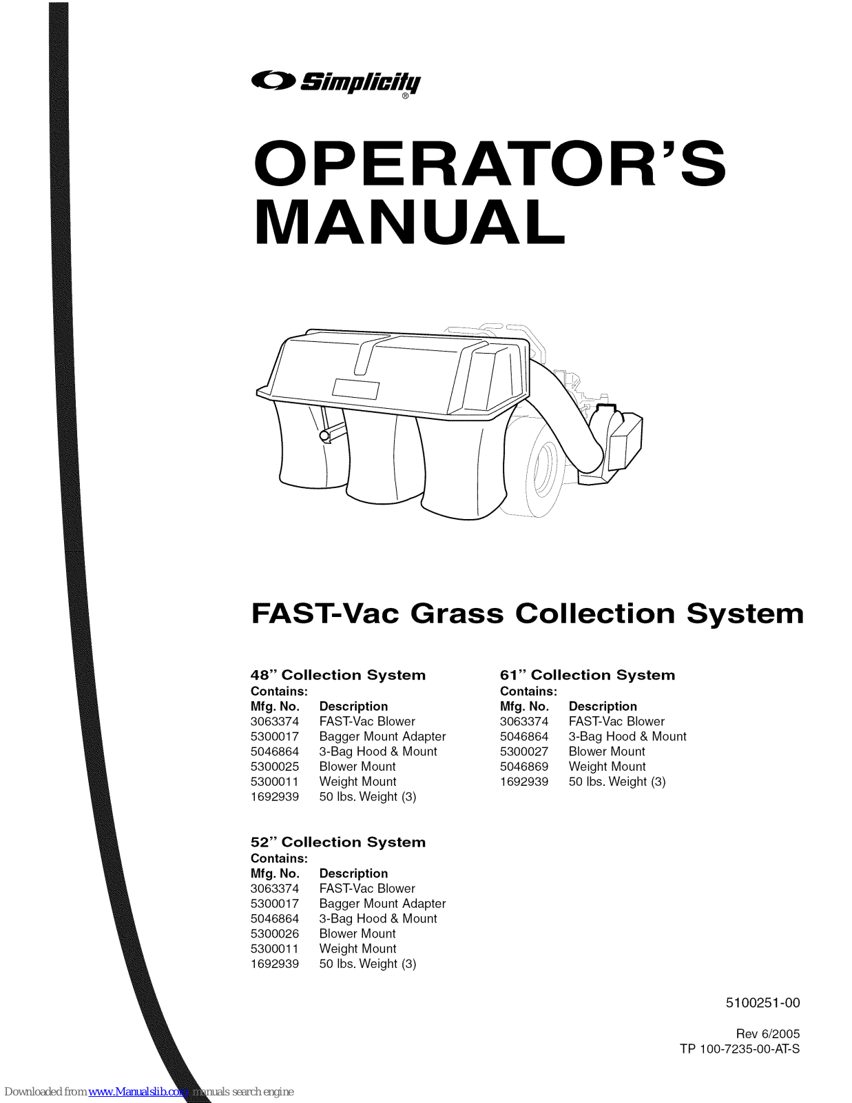 Simplicity 5100251-00, 5300011, 5300025, 5300026, 1692939 Operator's Manual - ManualMachine.com