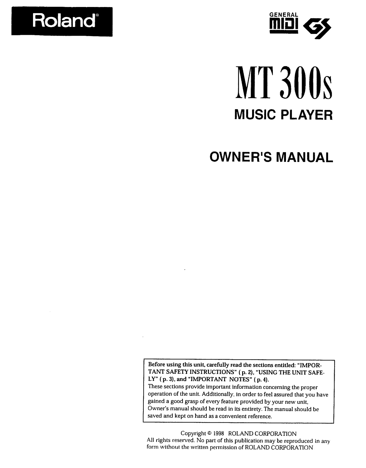 Roland Corporation MT-300S Owner's Manual