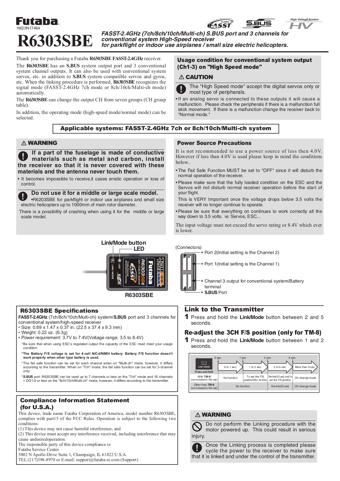 Futaba R6303SBE User Manual