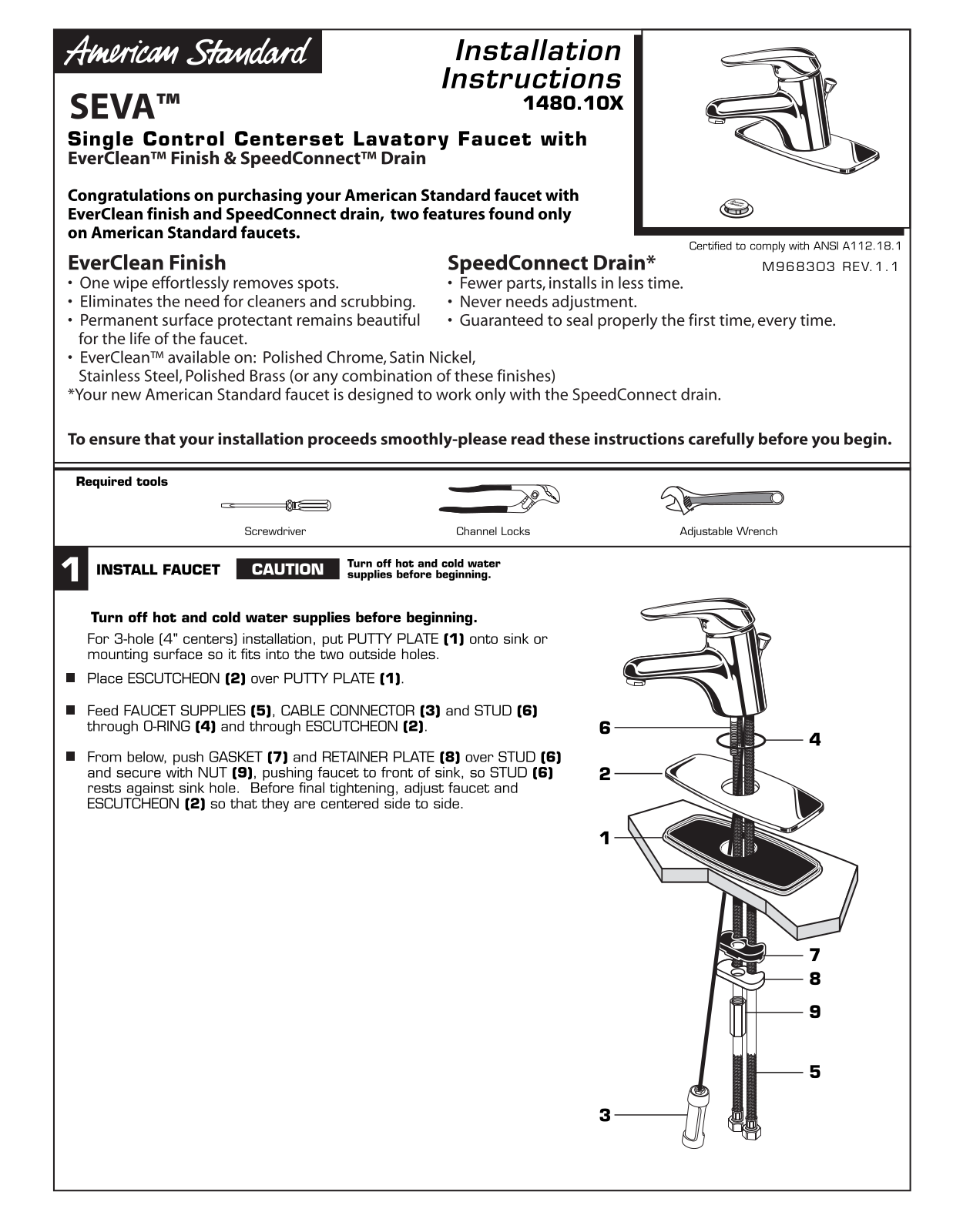 American Standard 1480.10X User Manual