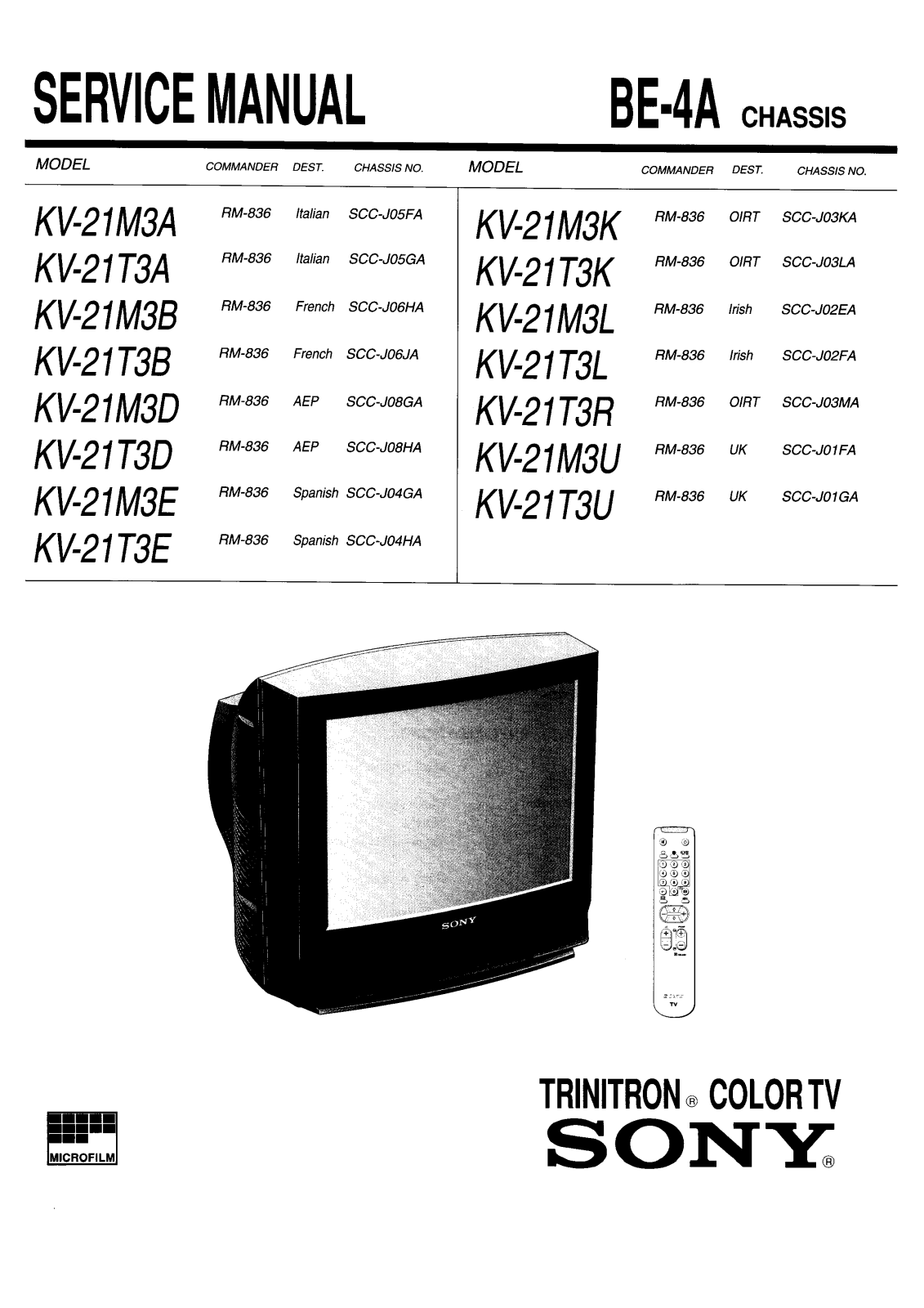 SONY KV-21M3A, KV-21T3A, KV-21M3B, KV21M3K, KV-21T3K Service Manual