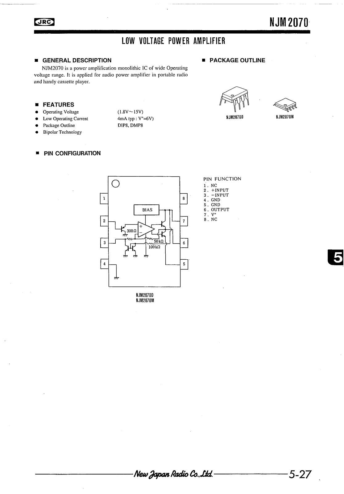 JRC NJM2070M, NJM2070D Datasheet