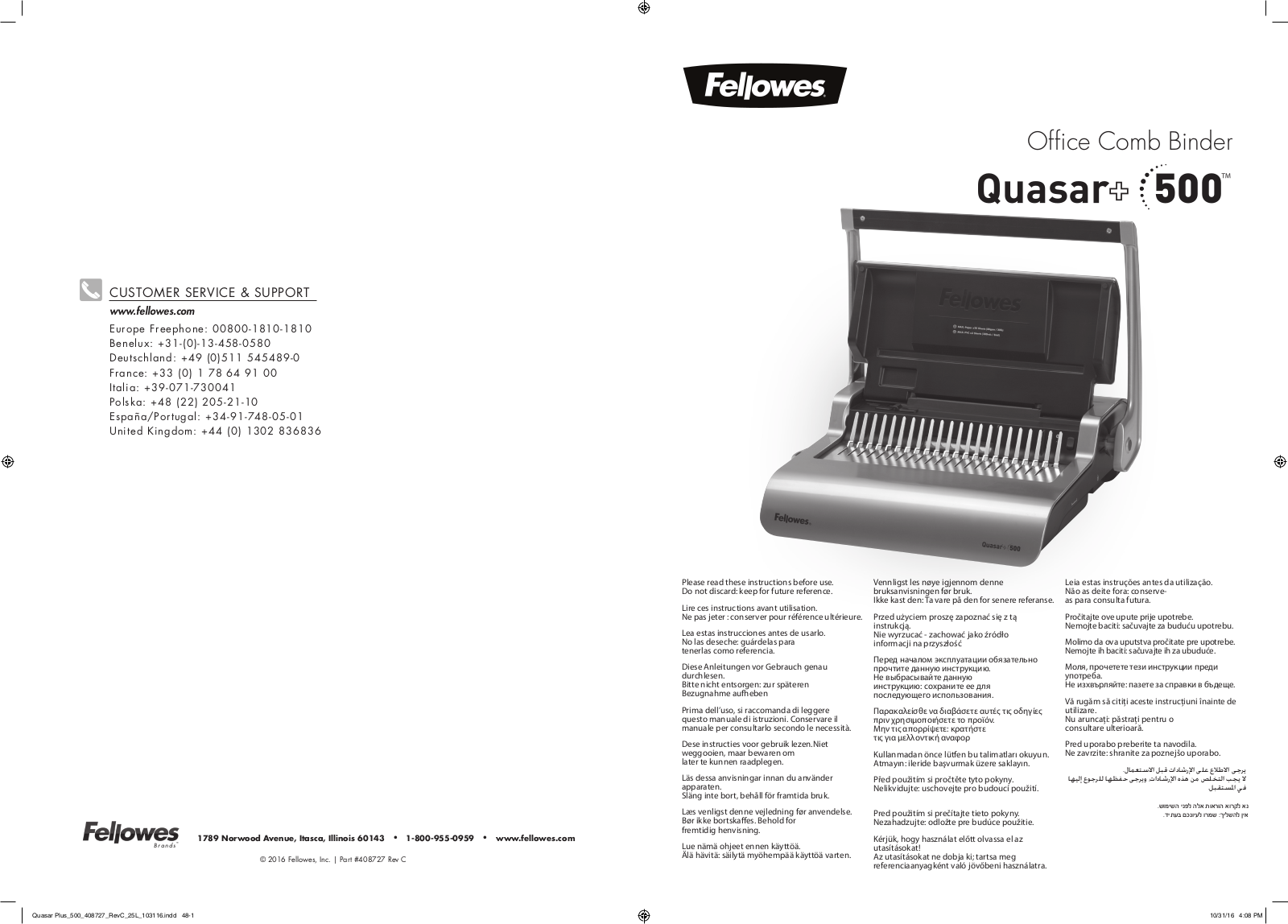 Fellowes Quasar+ User Manual