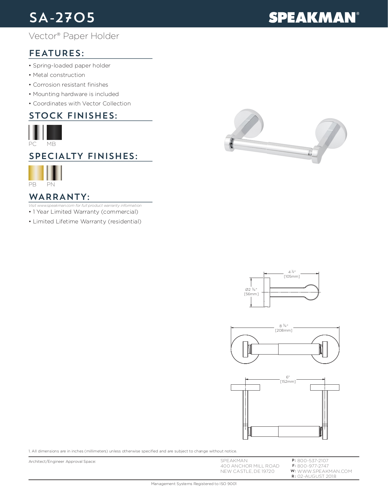 Speakman TCTA1257 Specifications - ManualMachine.com