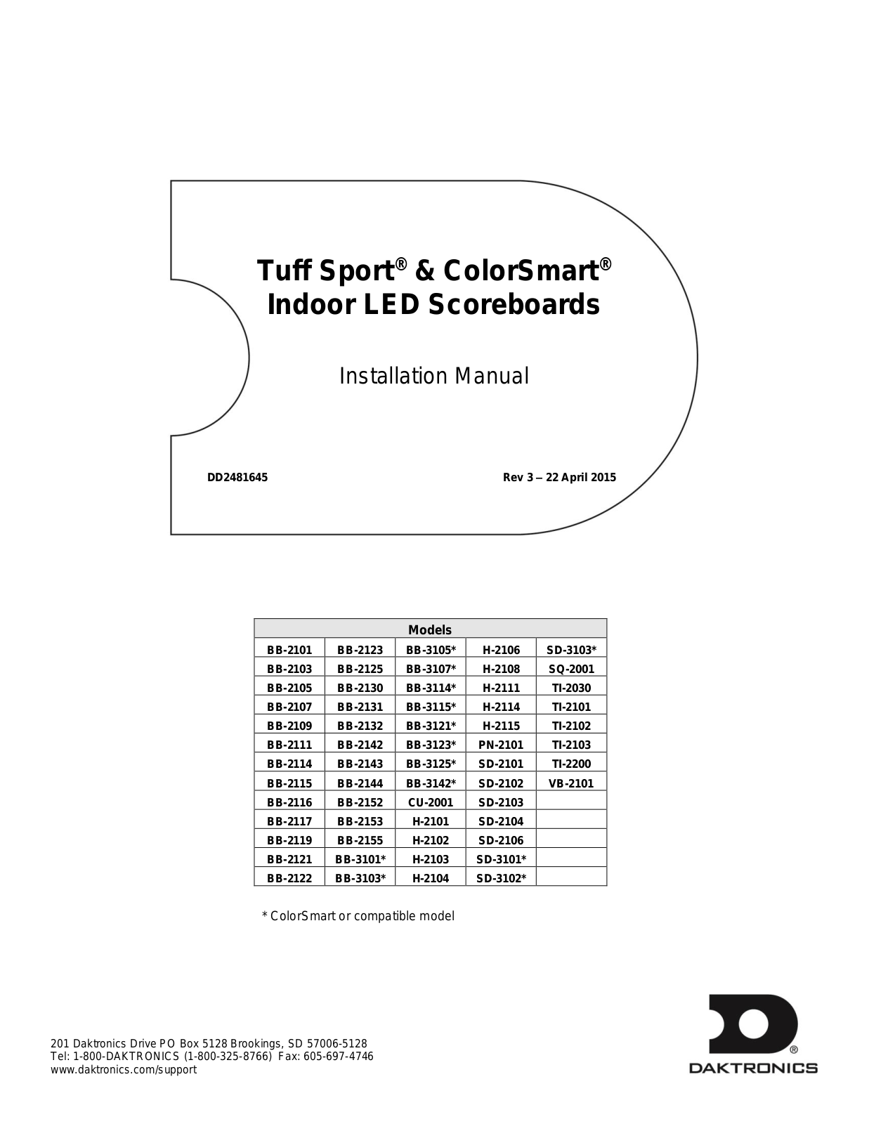 Daktronics Tuff Sport  ColorSmart Indoor LED Scoreboards User Manual