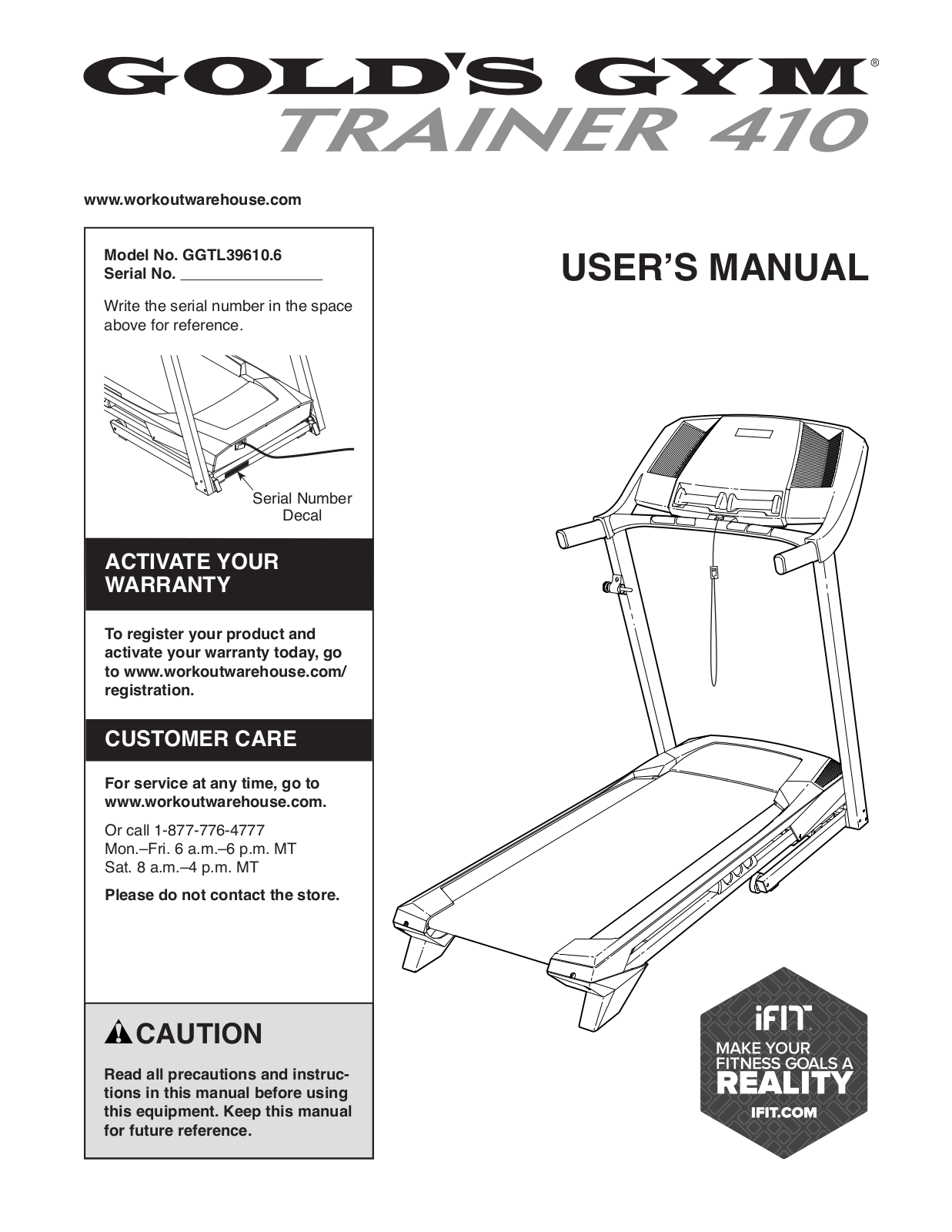 Gold's Gym GGTL396106 Owner's Manual