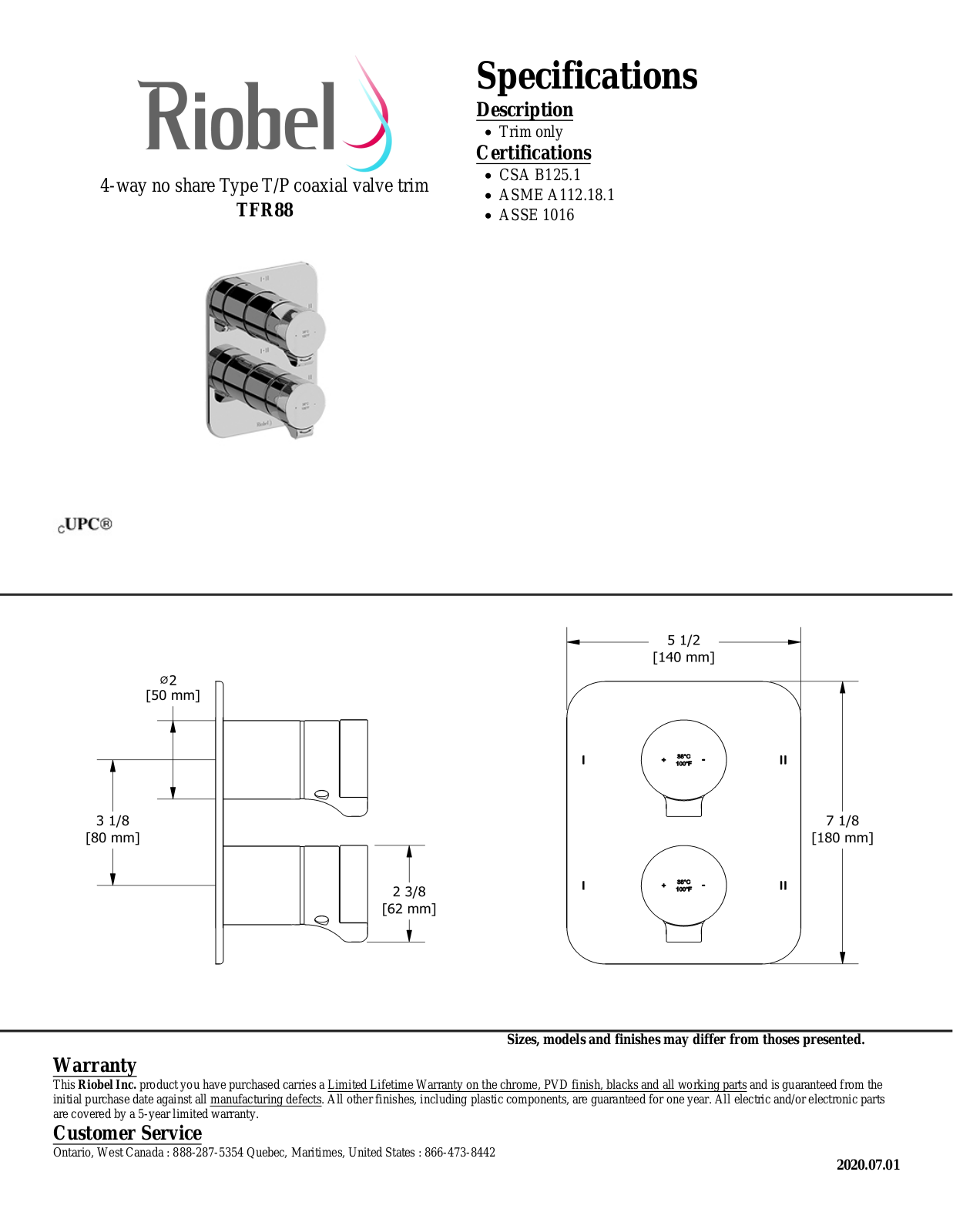 Riobel TFR88C, TFR88BN Specifications - ManualMachine.com