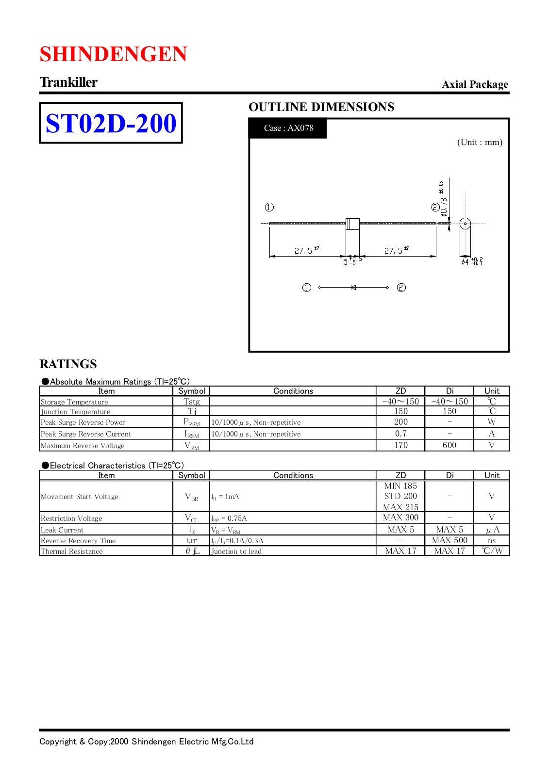 Shindengen Electric Manufacturing Company Ltd ST02D-200 Datasheet