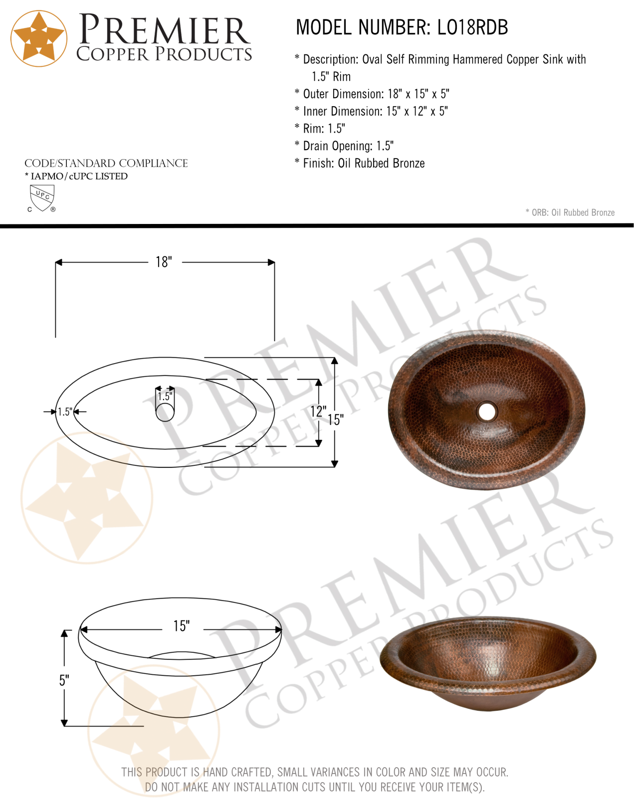 Premier Copper Products IER1167 Specifications - ManualMachine.com