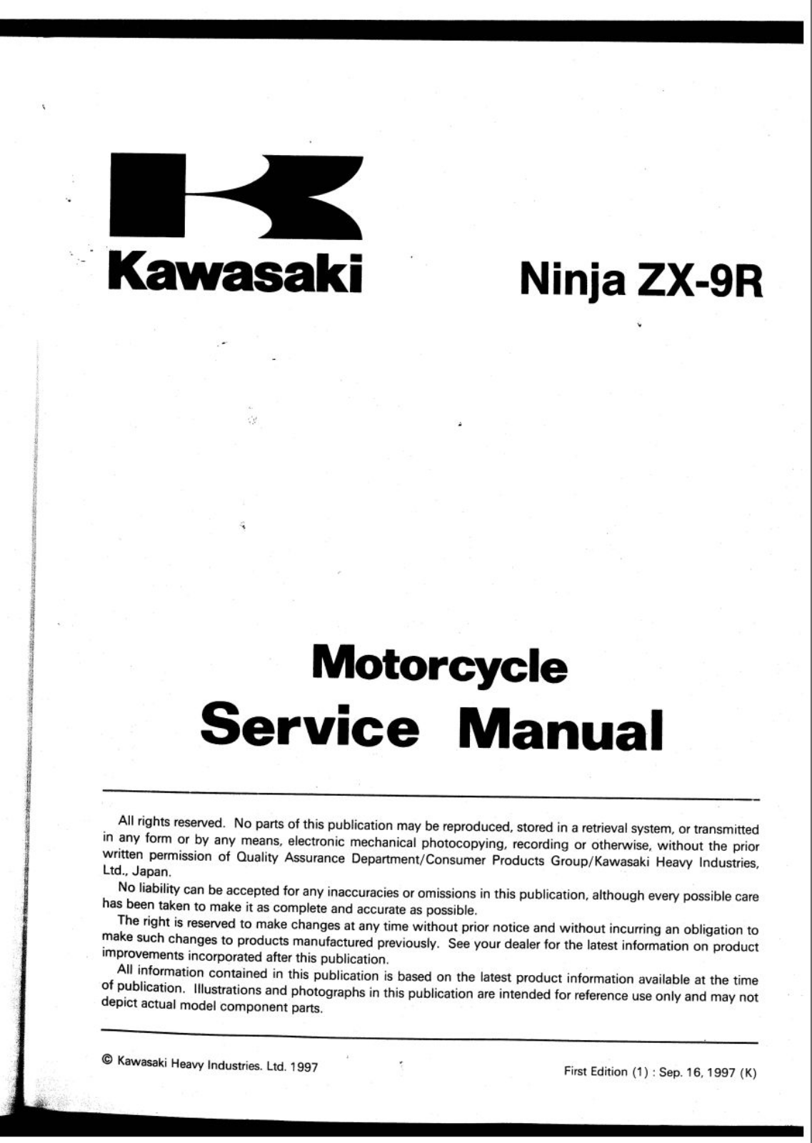Kawasaki ZX-9R User Manual