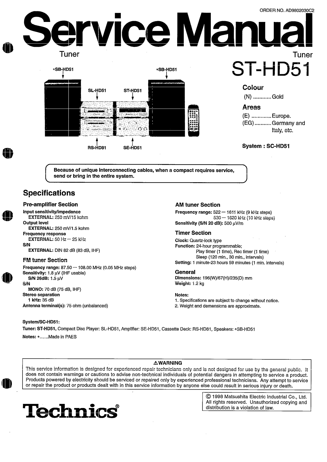 Technics STHD-51 Service manual