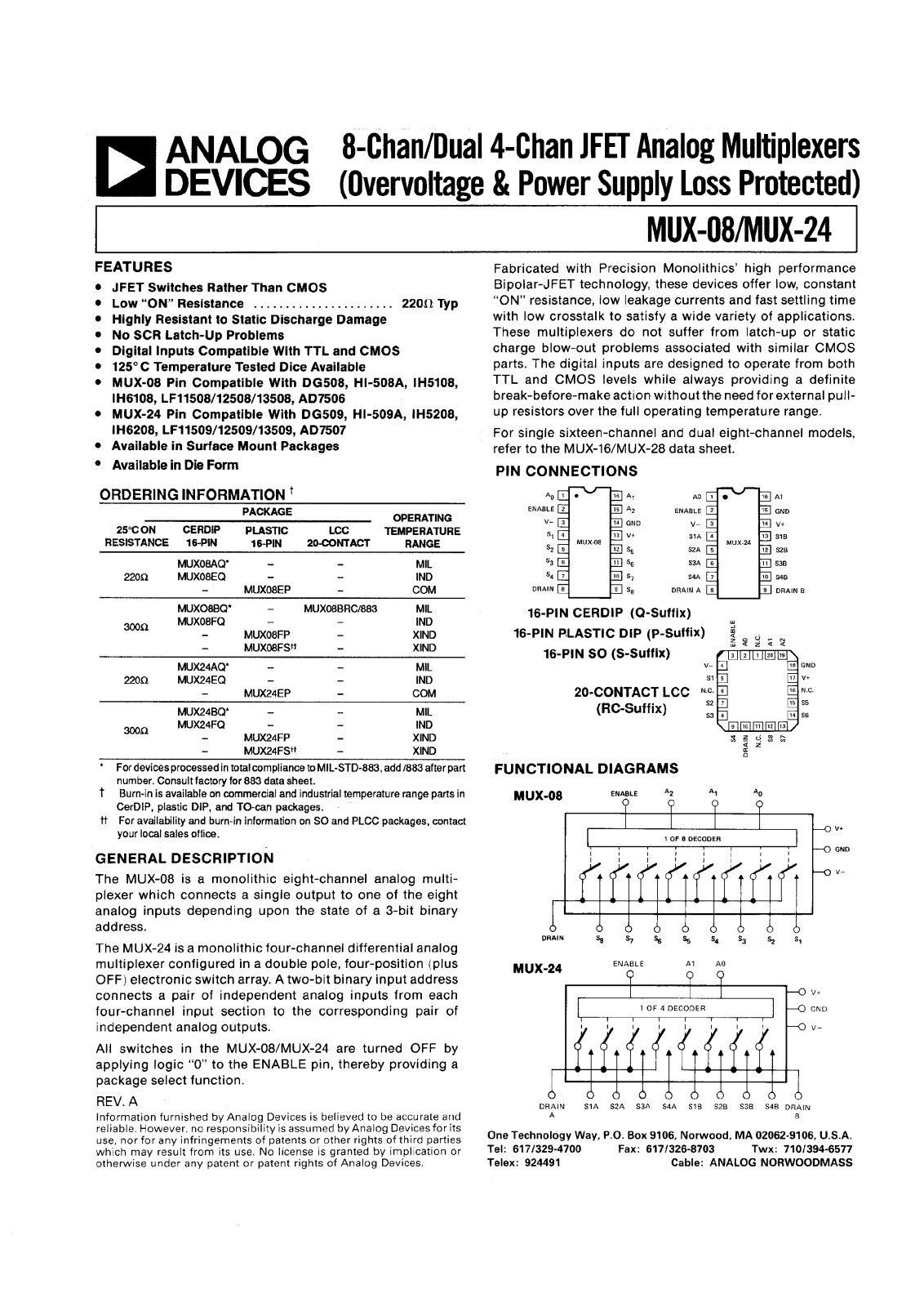 Analog Devices MUX08AQ, MUX08BQ, MUX24FS, MUX24FQ, MUX24EQ Datasheet