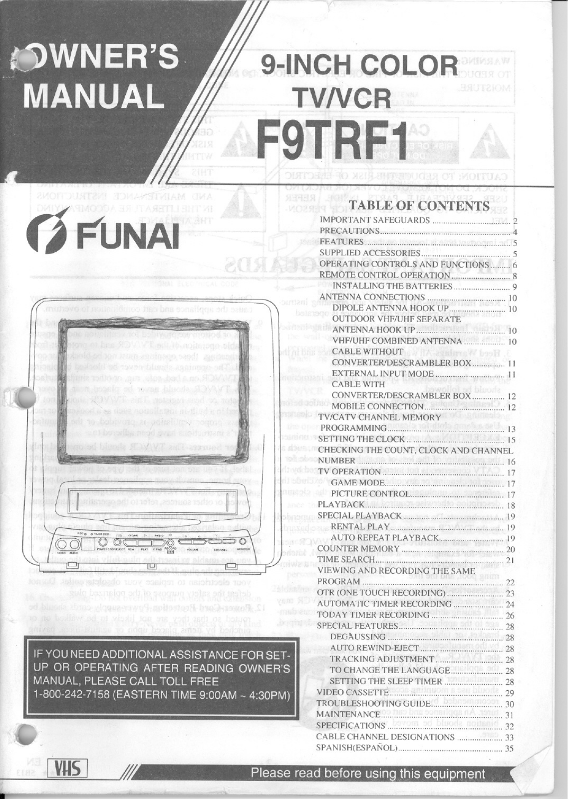 FUNAI F9TRF1 User Manual