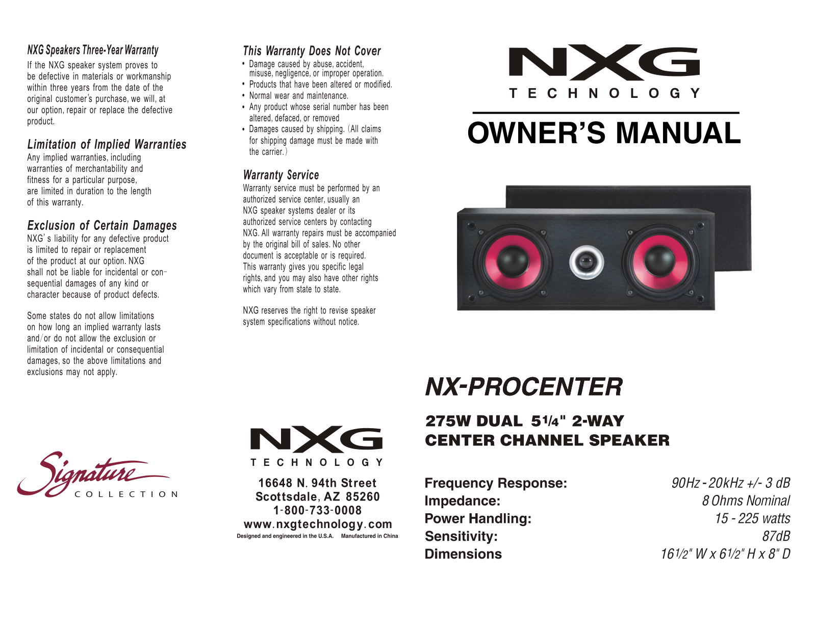 NXG Technology NX-PROCENTER User Manual