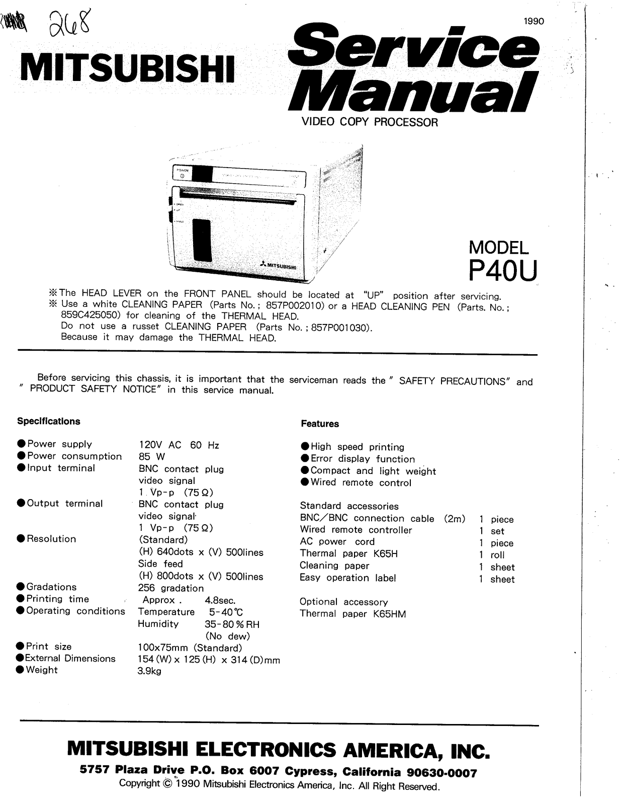 Mitsubishi P40U Service manual