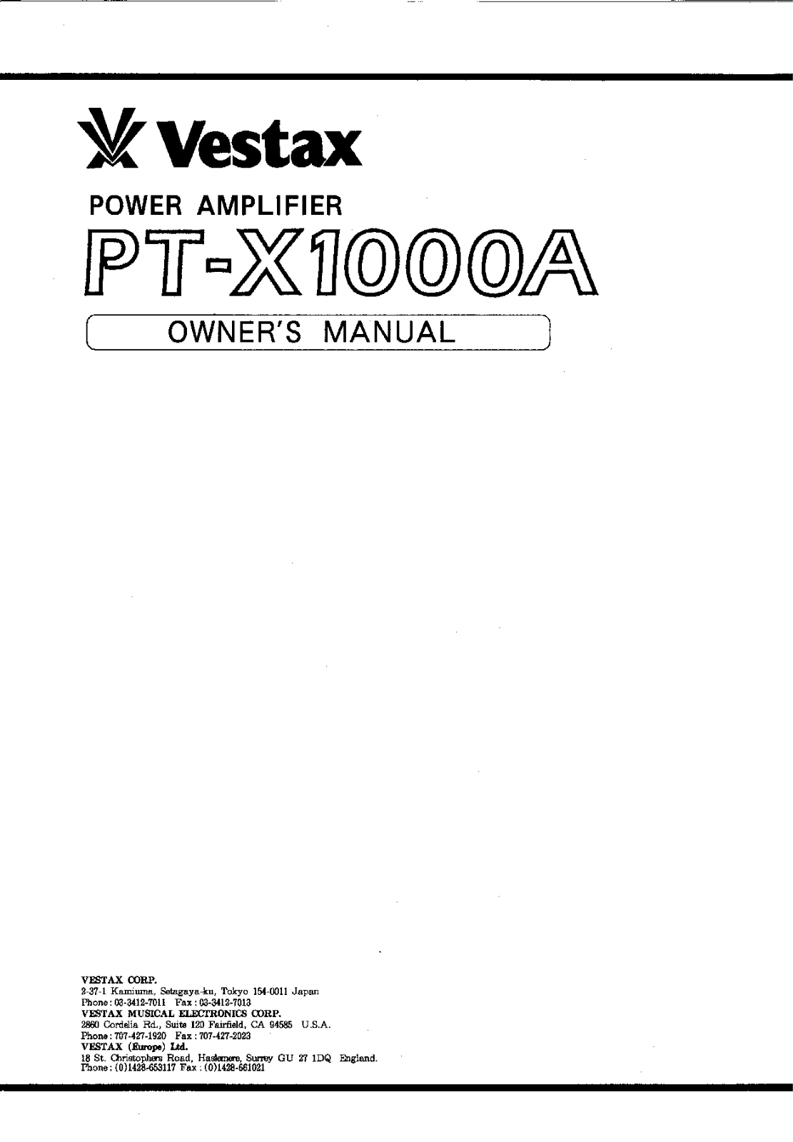 Vestax PT-X1000A User Manual