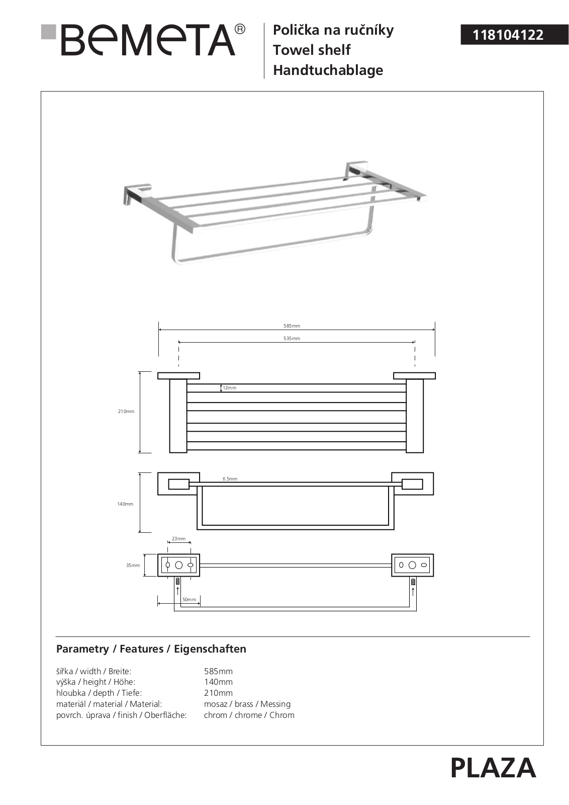 Bemeta Plaza 118104122 User guide