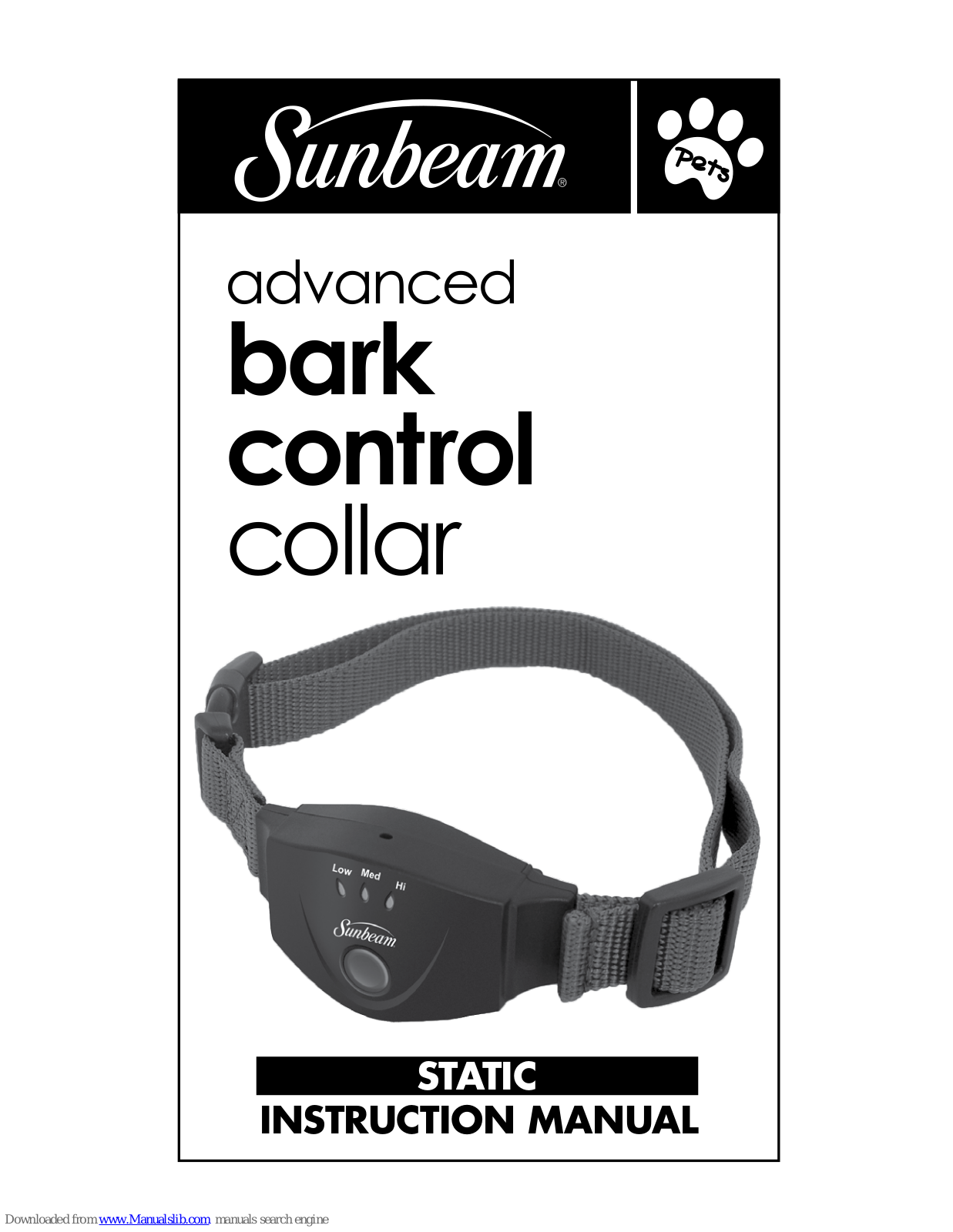 Sunbeam Bark Control Collar, advanced bark control collar Instruction Manual