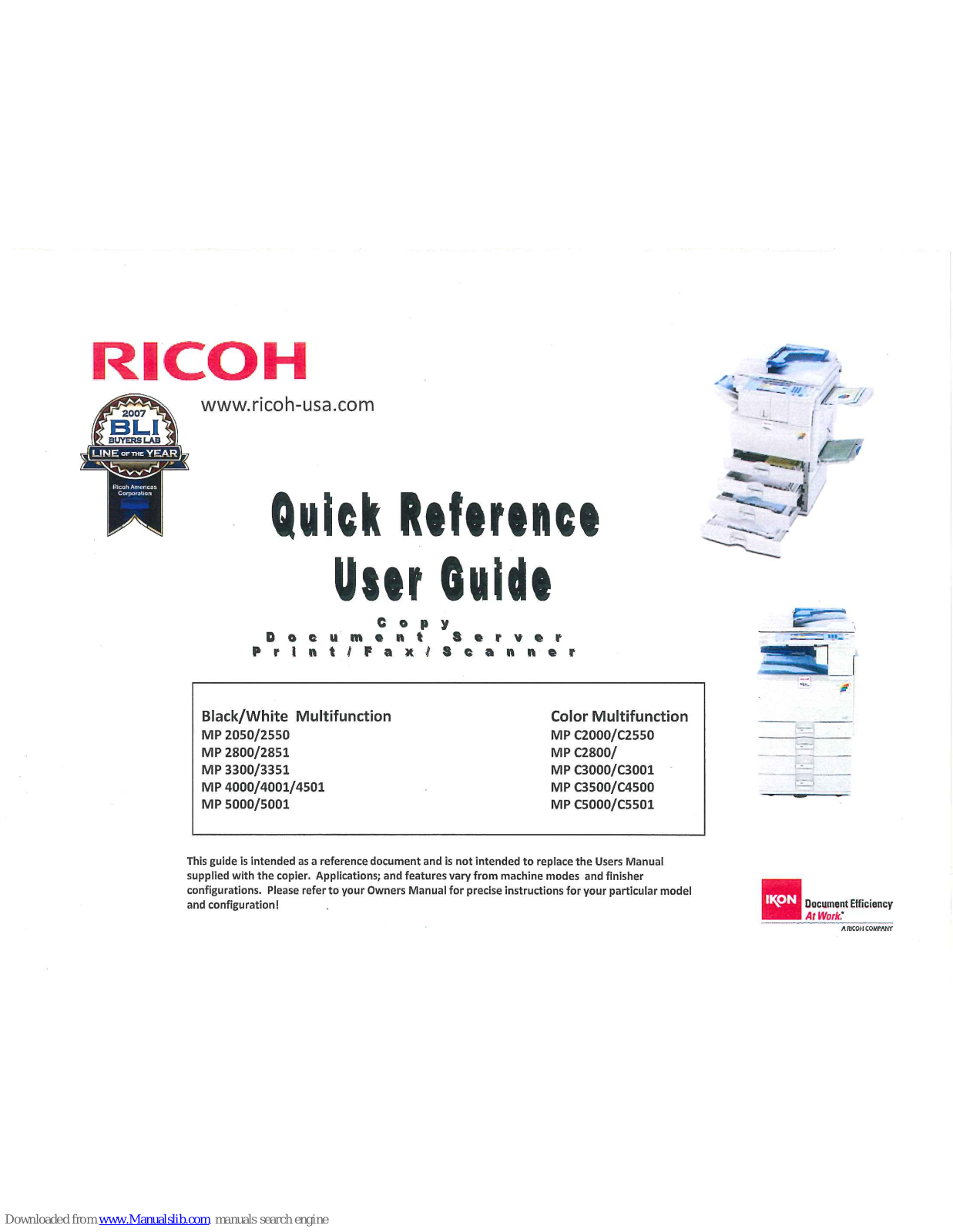 Ricoh MP 2851, MP 3300, MP 3351, MP 4000, MP 4001 Quick Reference Manual