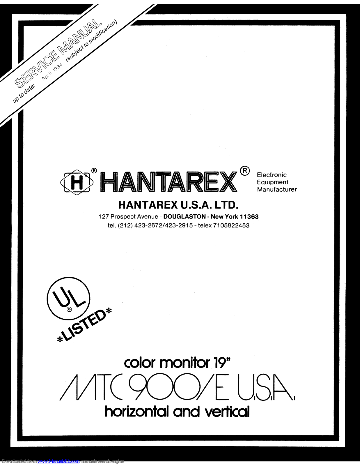 Hantarex MTC 900/E USA Serivce Manual