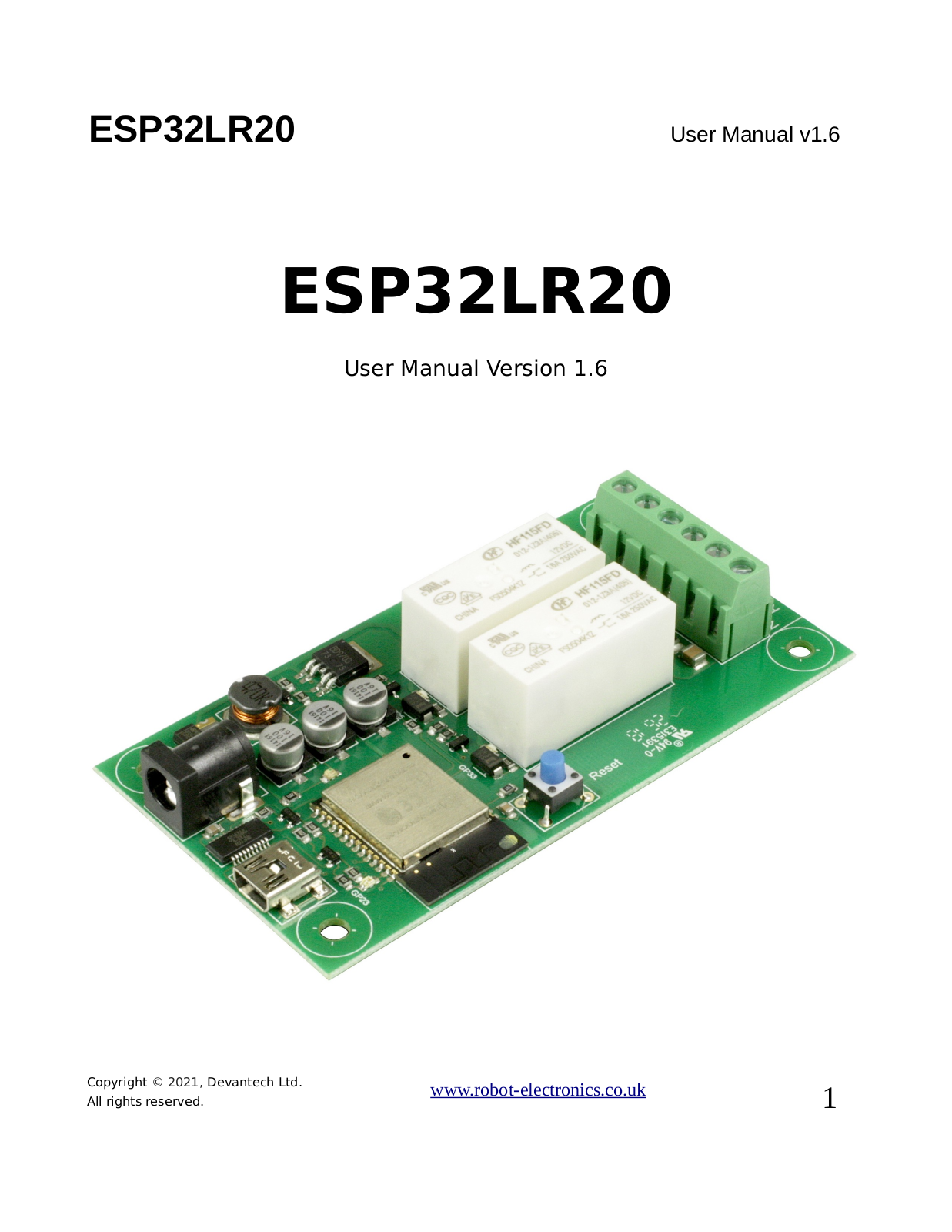 Robot Electronics ESP32LR20 User's Manual