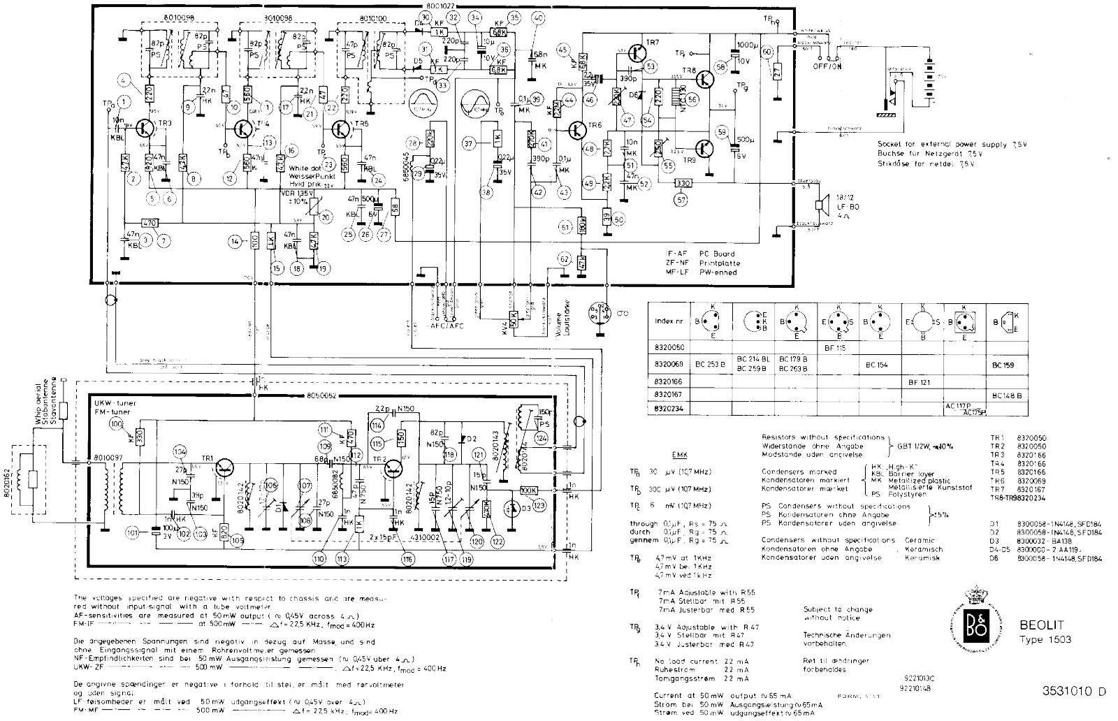 Bang and Olufsen Beolit 1503 Schematic