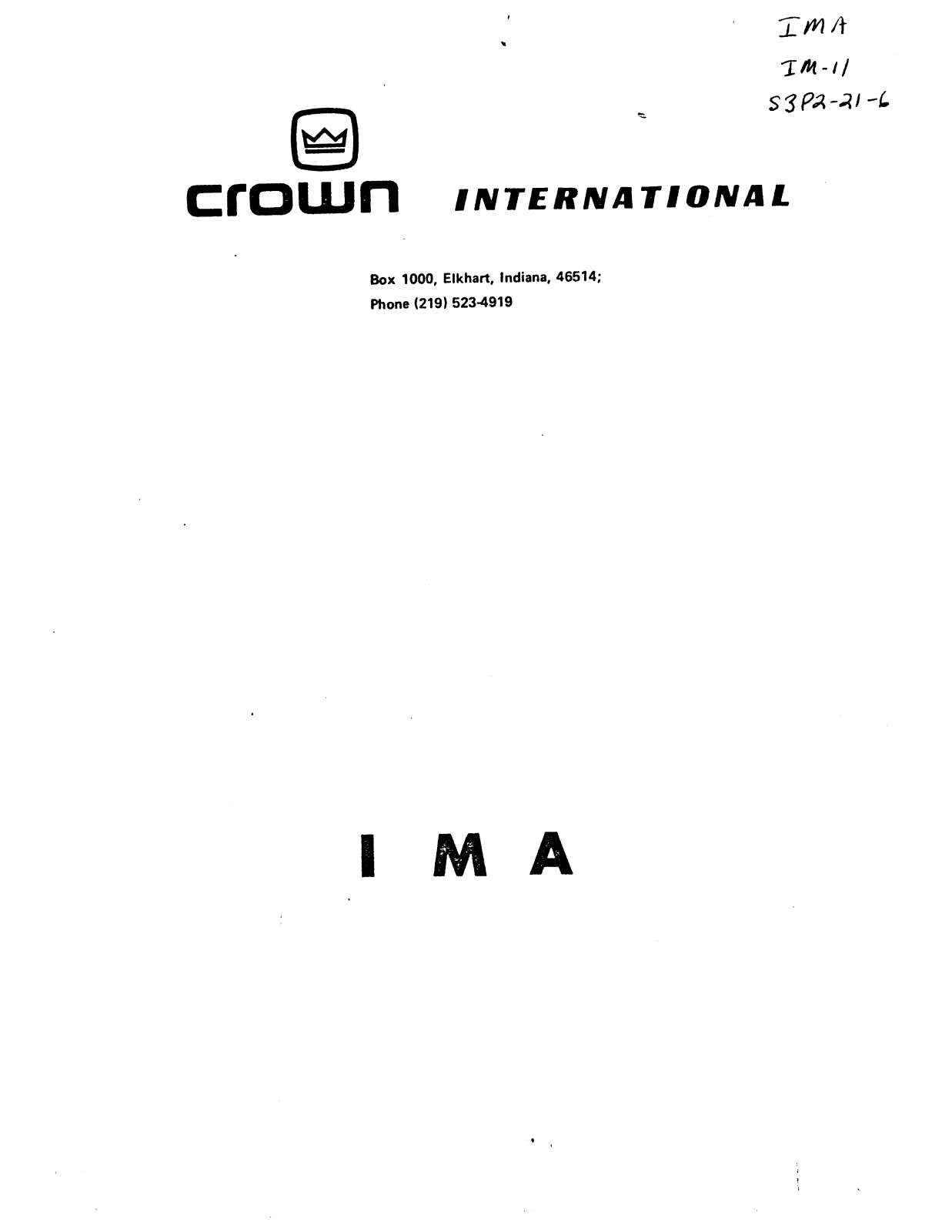 Crown IMA Owners manual