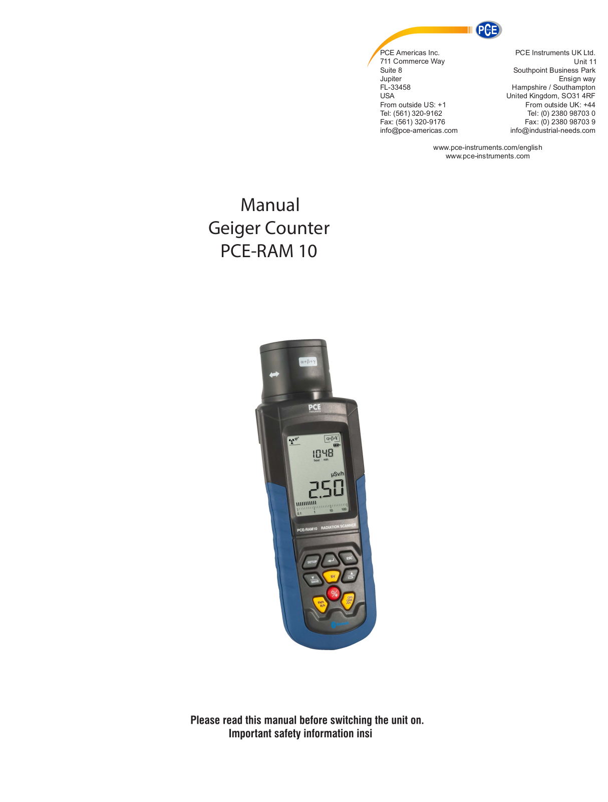 PCE Instruments PCE-RAM 10 Users guide - ManualMachine.com