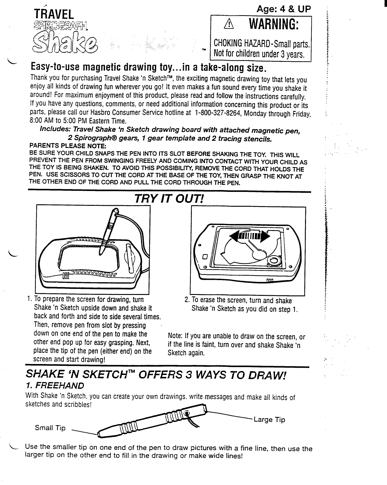 HASBRO Spirograph Travel Shake User Manual