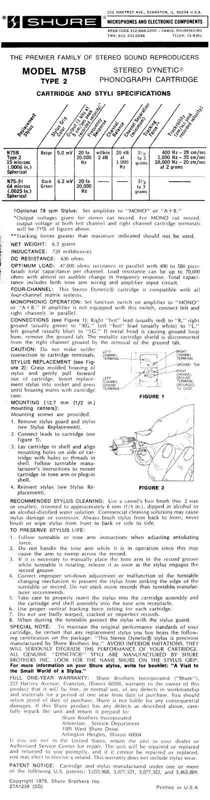 Shure M75B Type 2 User Guide - ManualMachine.com