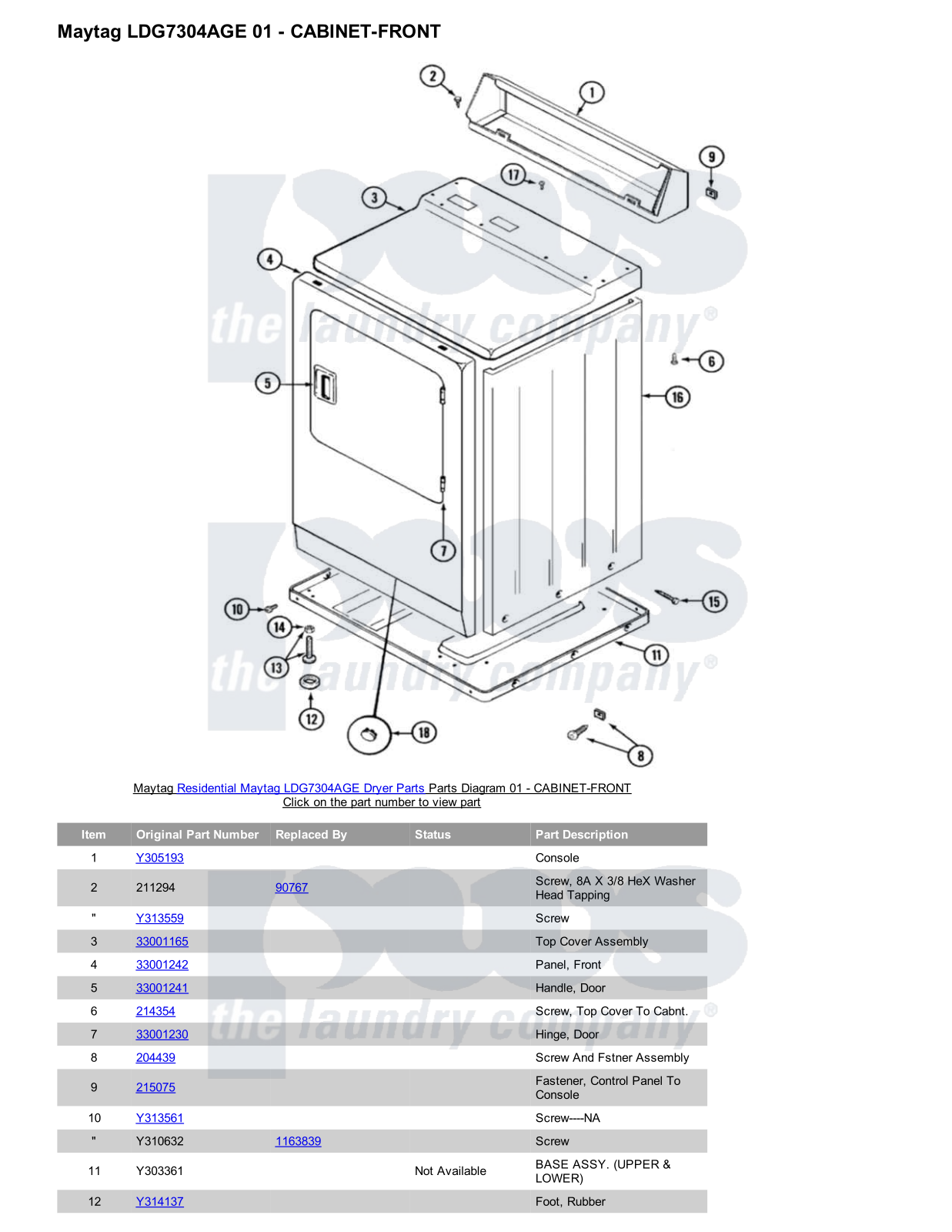 Maytag LDG7304AGE Parts Diagram