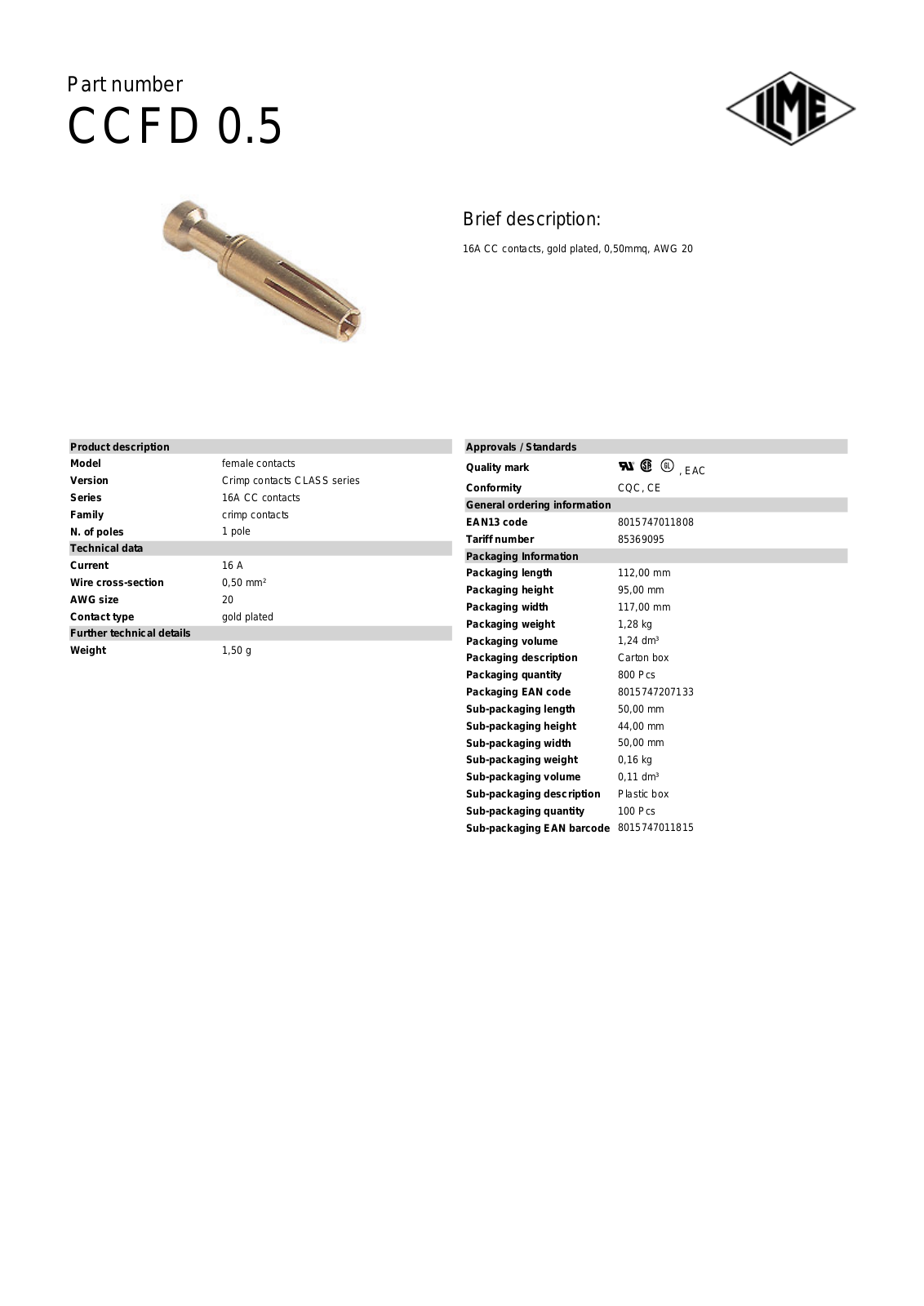 Datasheet CCFD-0.5 Datasheet (ILME) - ManualMachine.com