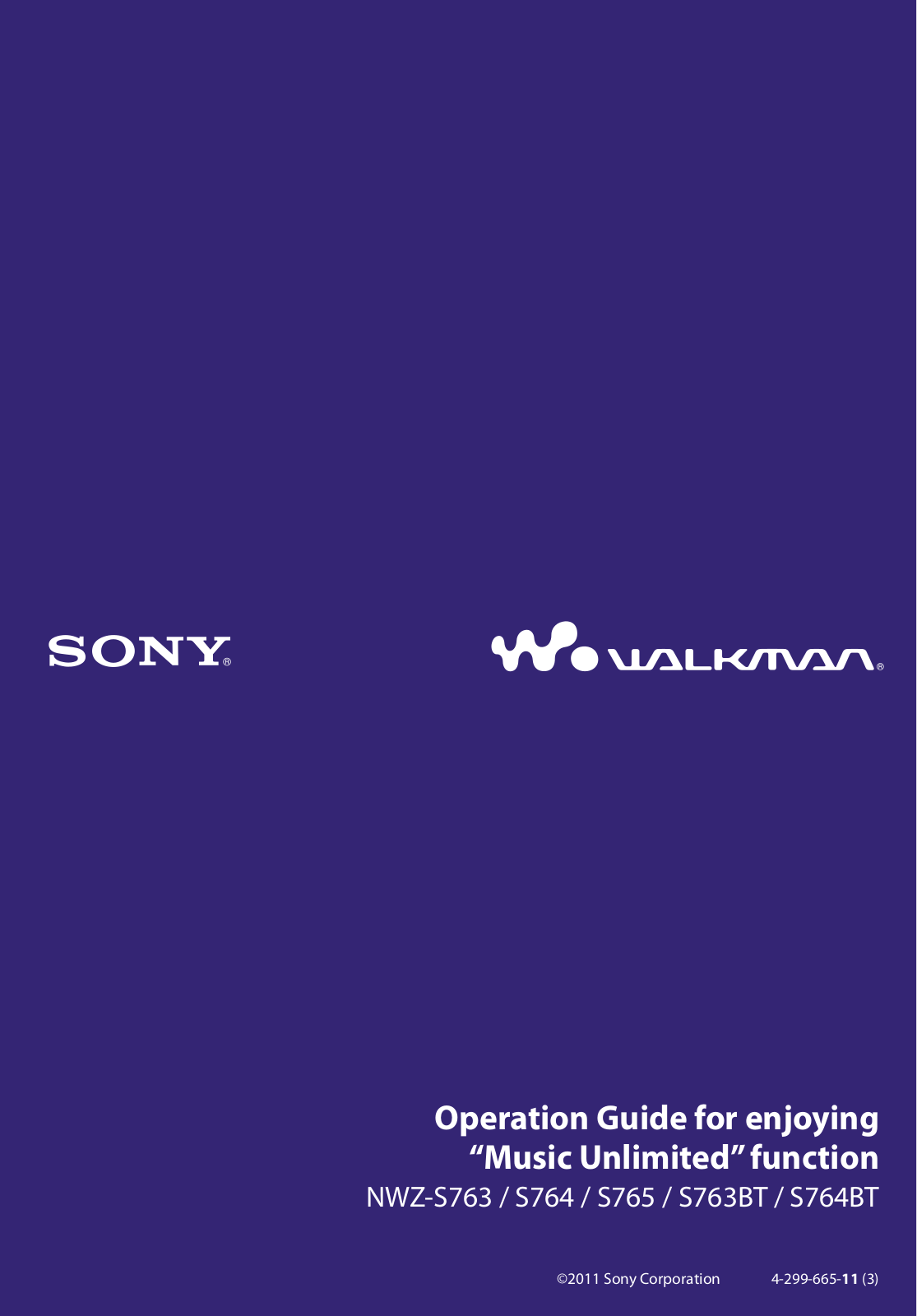 Sony NWZ-S763, NWZ-S763BT, NWZ-S764, NWZ-S764BLK, NWZ-S764BT Operating Instruction