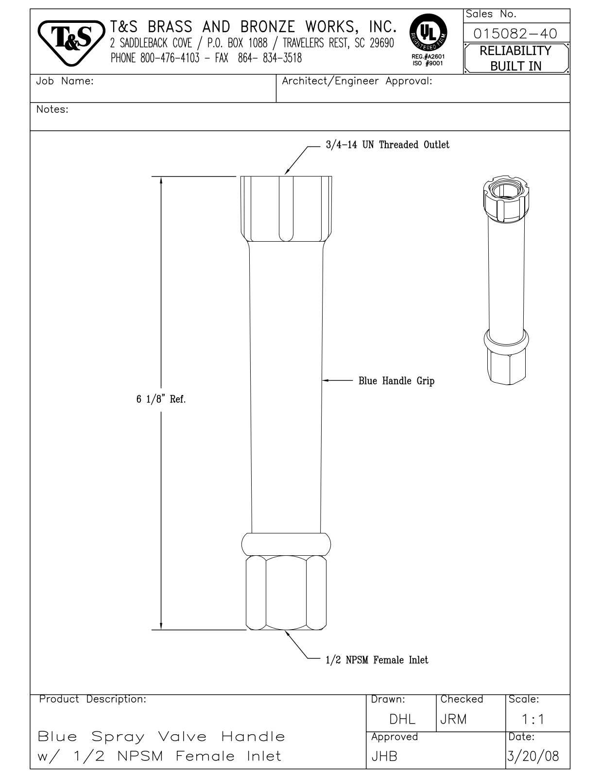 T & S Brass & Bronze Works 015082-40 General Manual