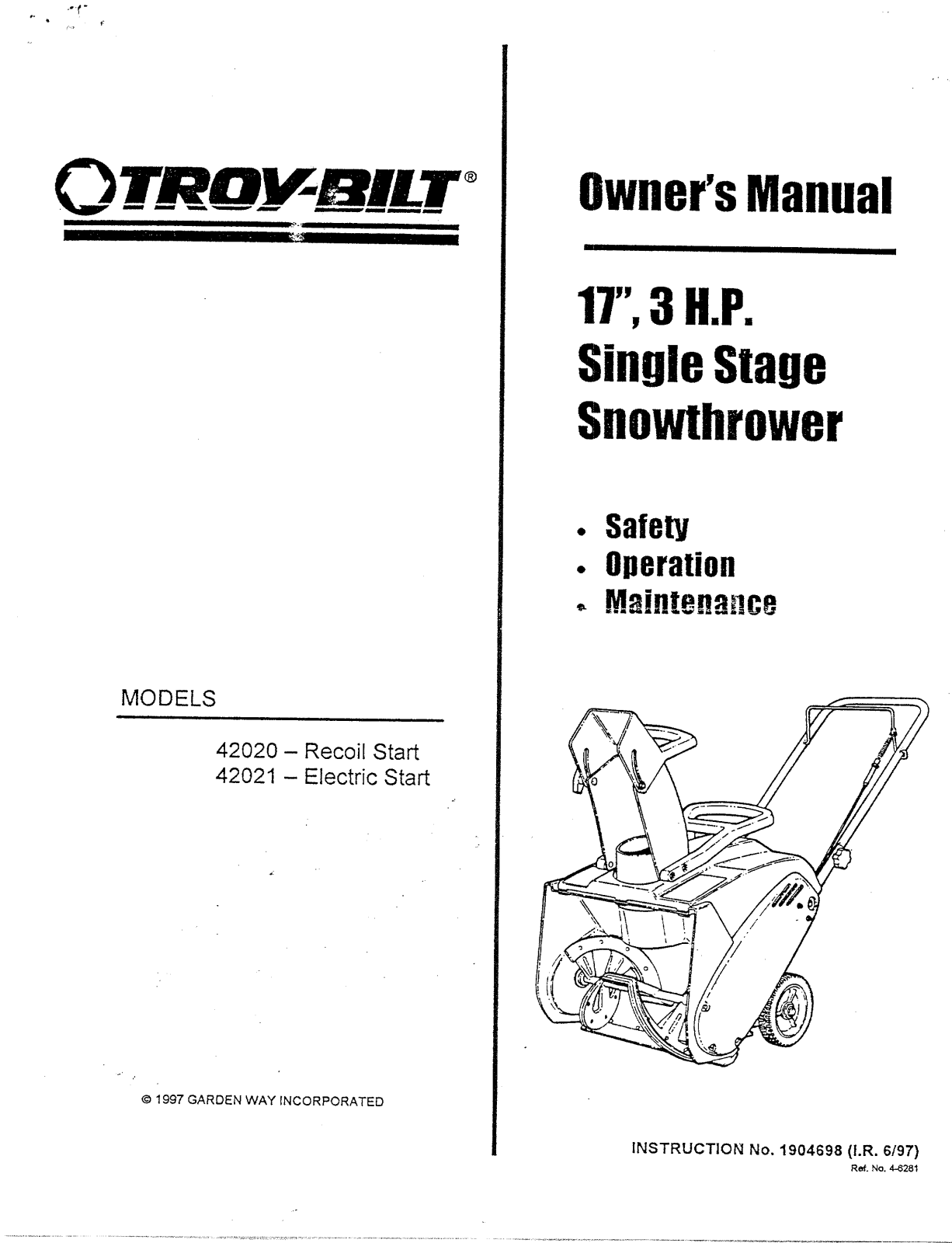 Troy-Bilt 42020, 42021 User Manual