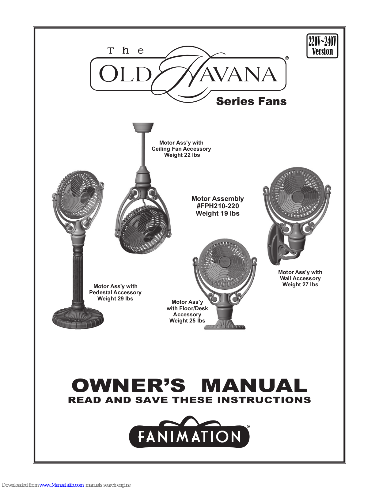 Fanimation old havana series Owner's Manual