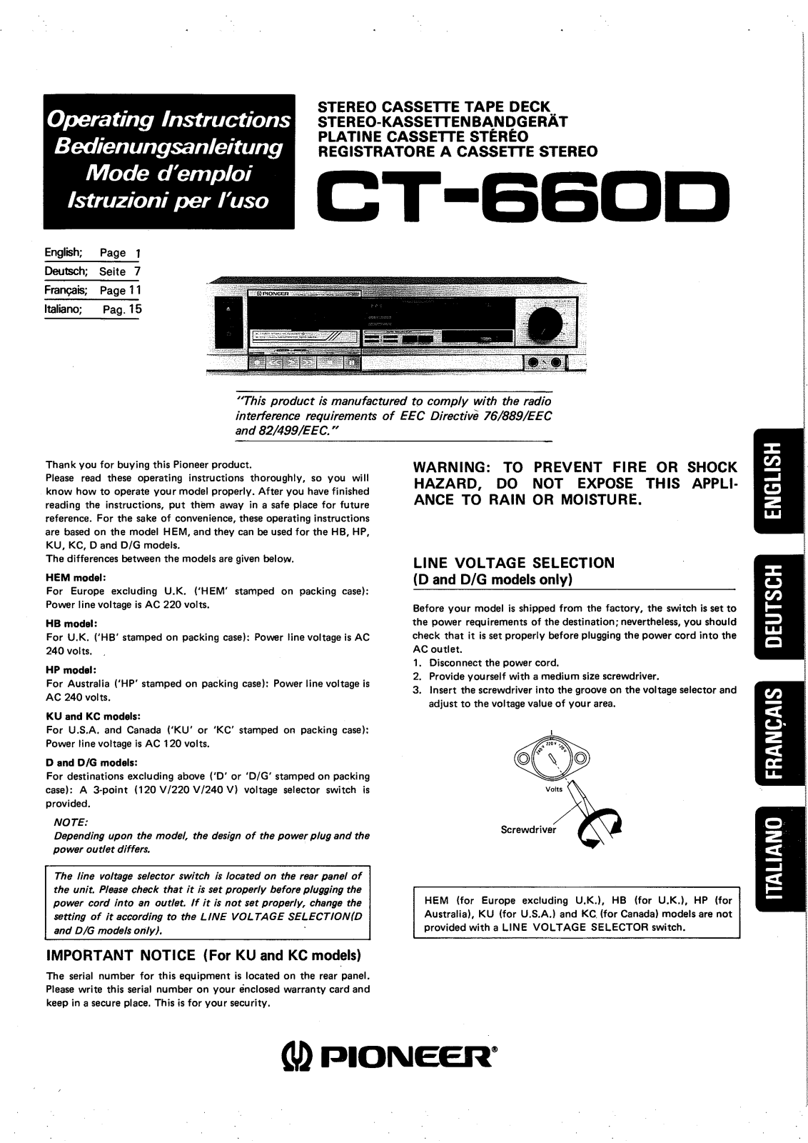 Pioneer CT-660-D Owners manual