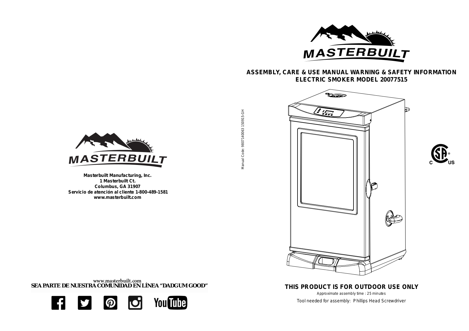 Masterbuilt 20077515 Owner's Manual