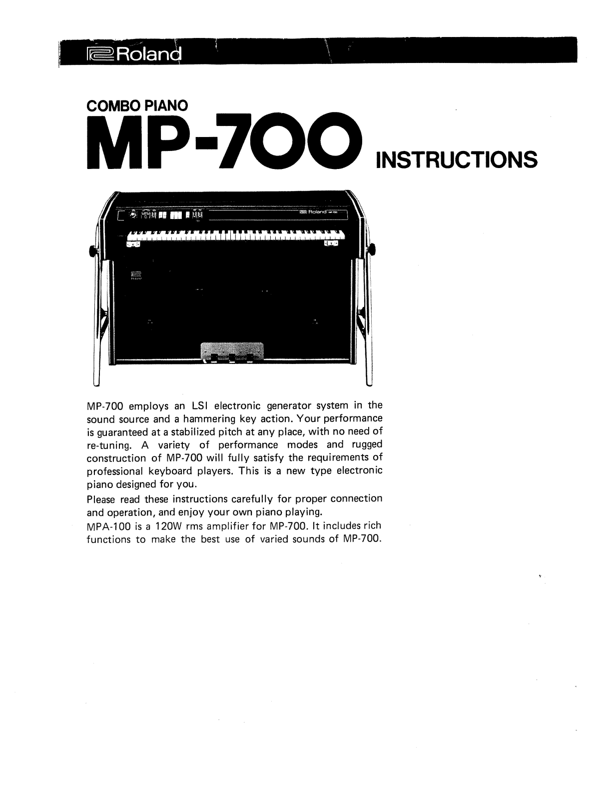 Roland Corporation MP-700 Owner's Manual