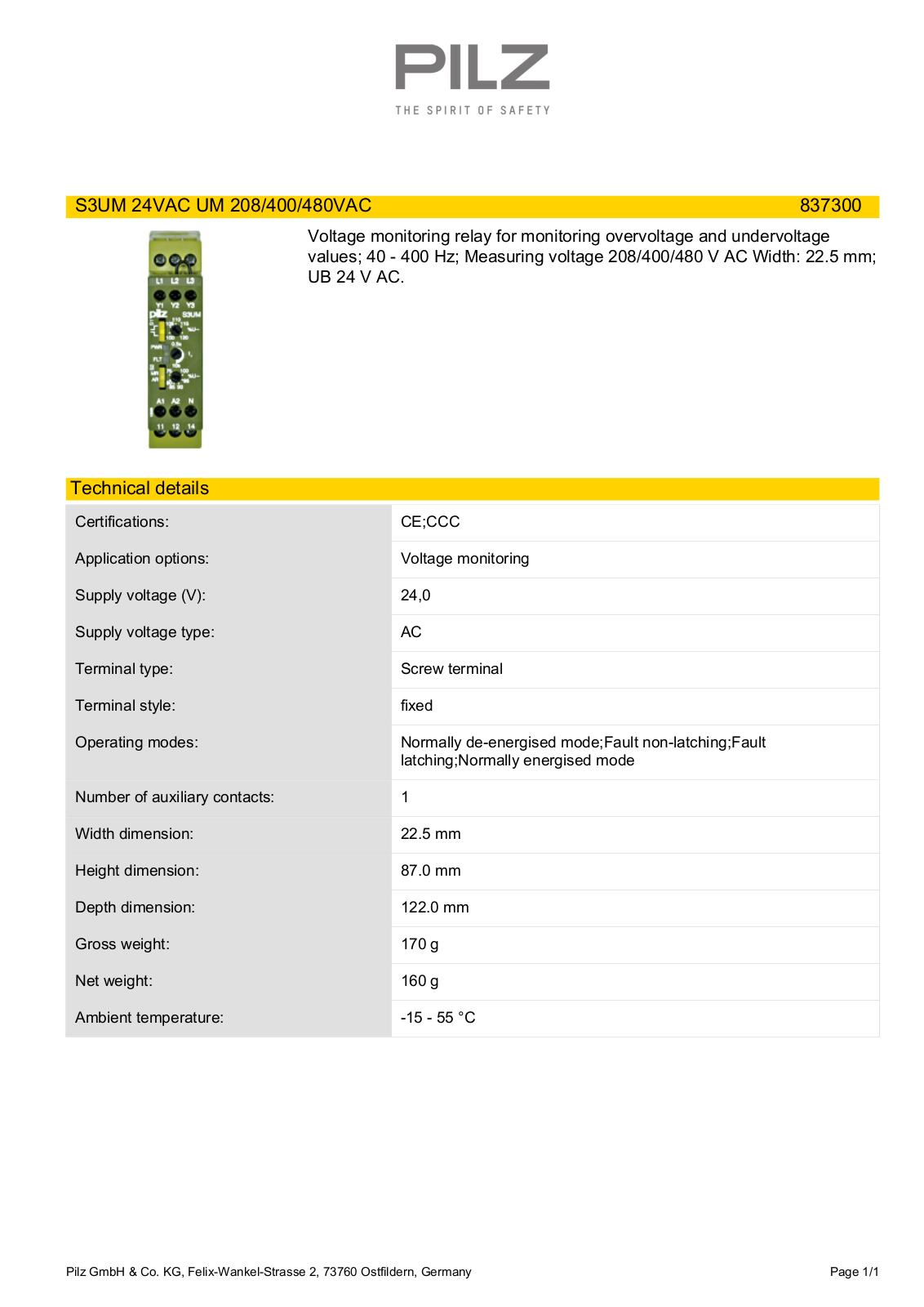 Pilz 837300 Data Sheet