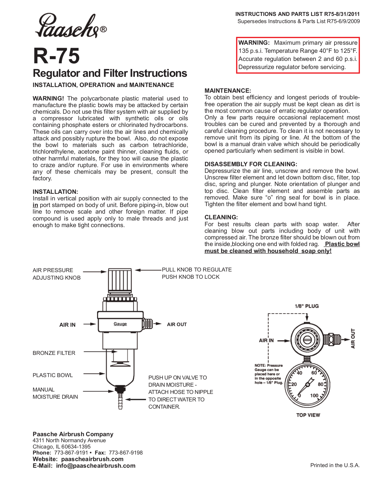 Paasche R75-PL User Manual