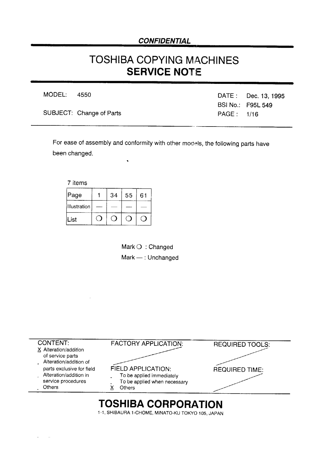 Toshiba f95l549 Service Note