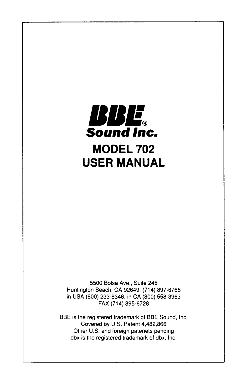 BBE 702 User Manual