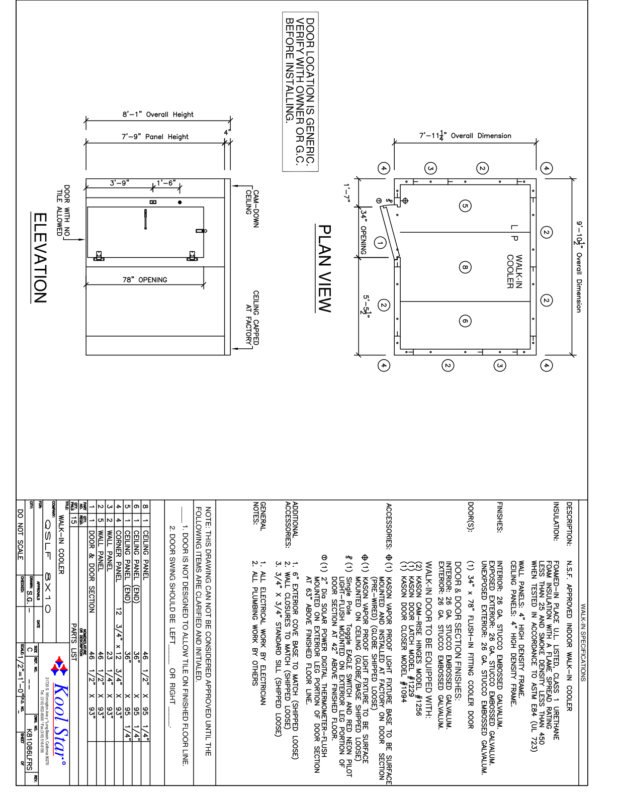 Kool Star 8X10 Cooler Less Floor Parts Diagram