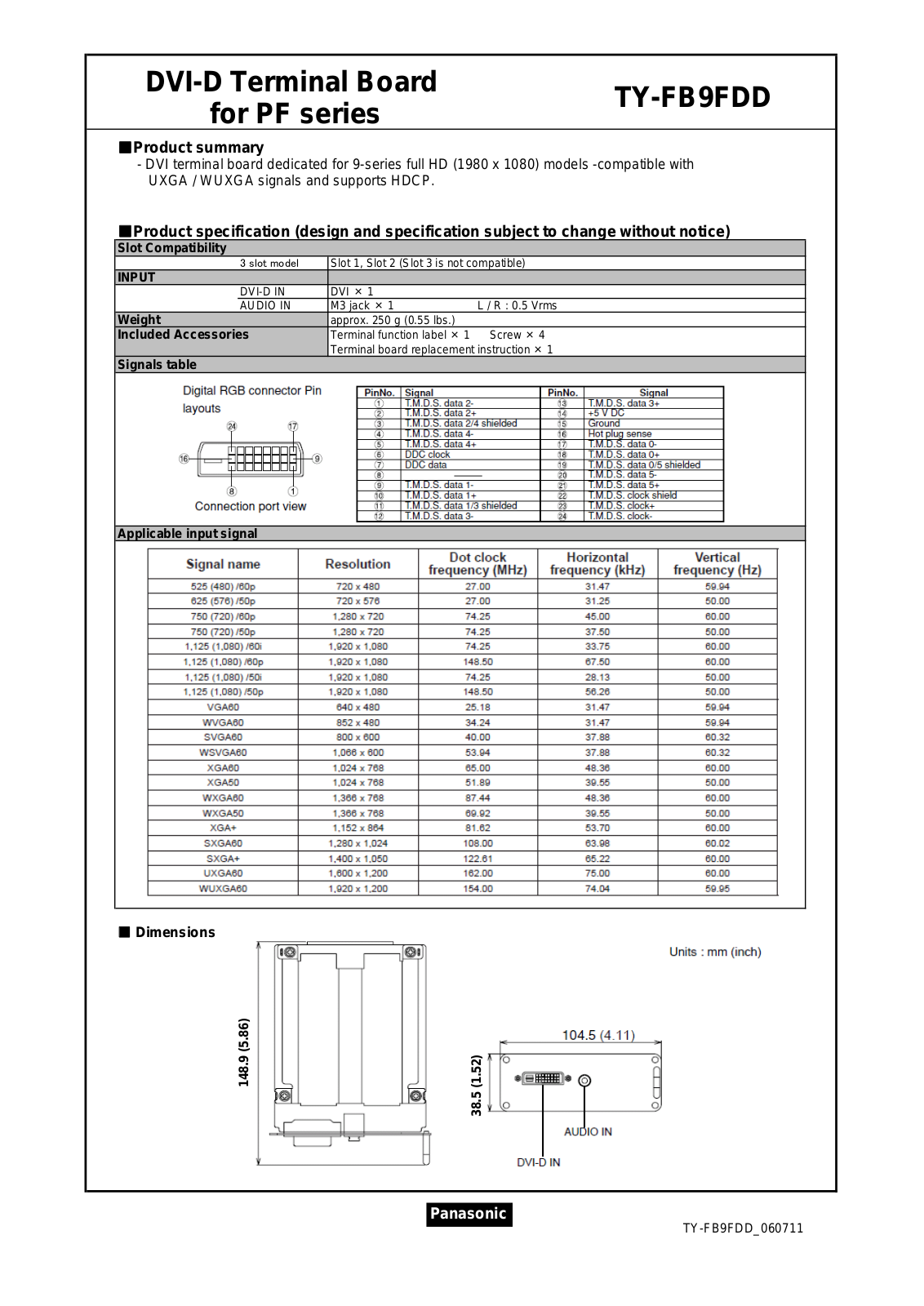 Panasonic TYFB9FDD User Manual