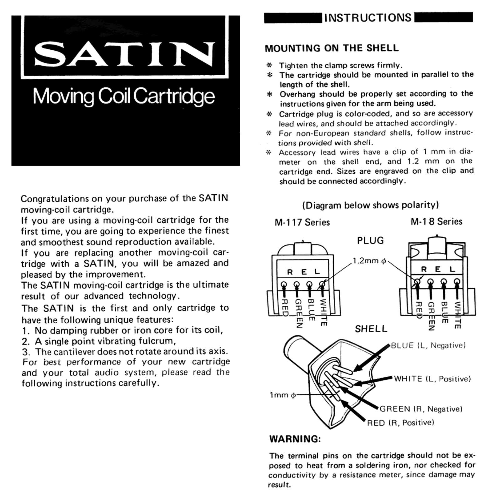 Satin M-117,M-18 Owners Manual