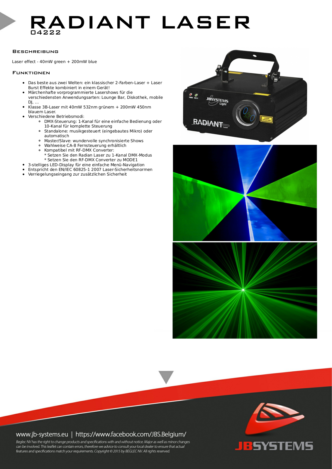 JB Systems Radiant Laser Technical data