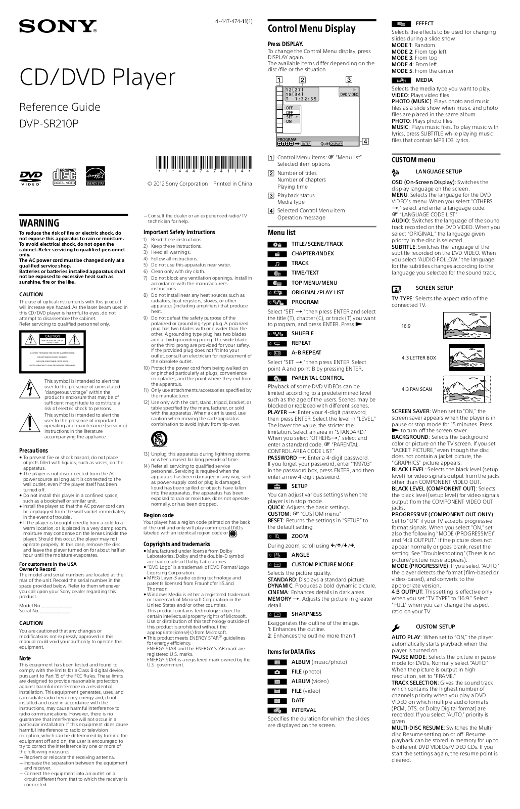 Sony DVP-SR210P User Manual