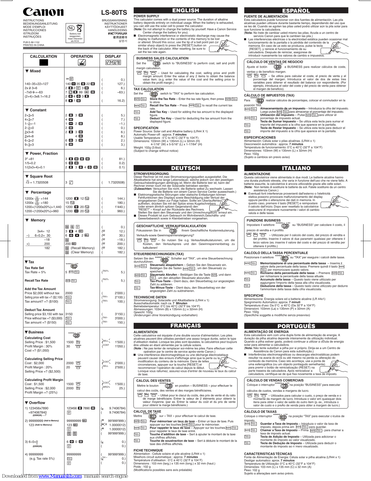 Canon LS-80TS Instruction Manual