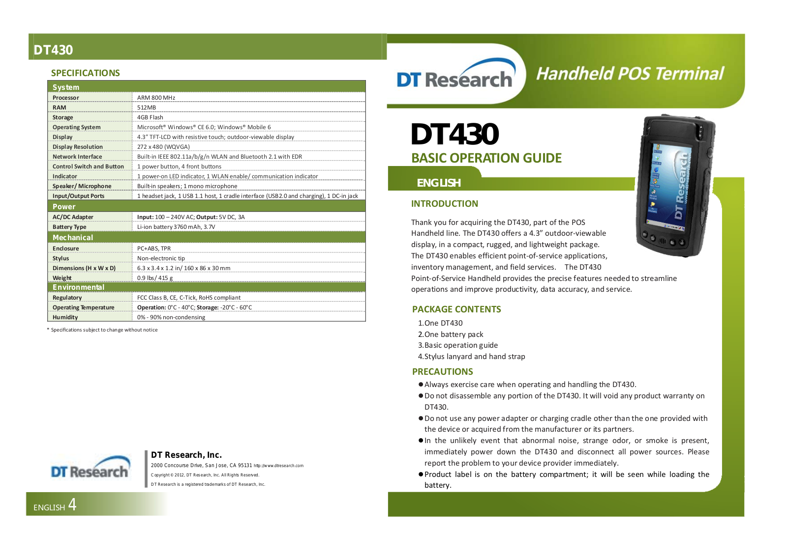 DT Research DT430 Basic Operation Manual